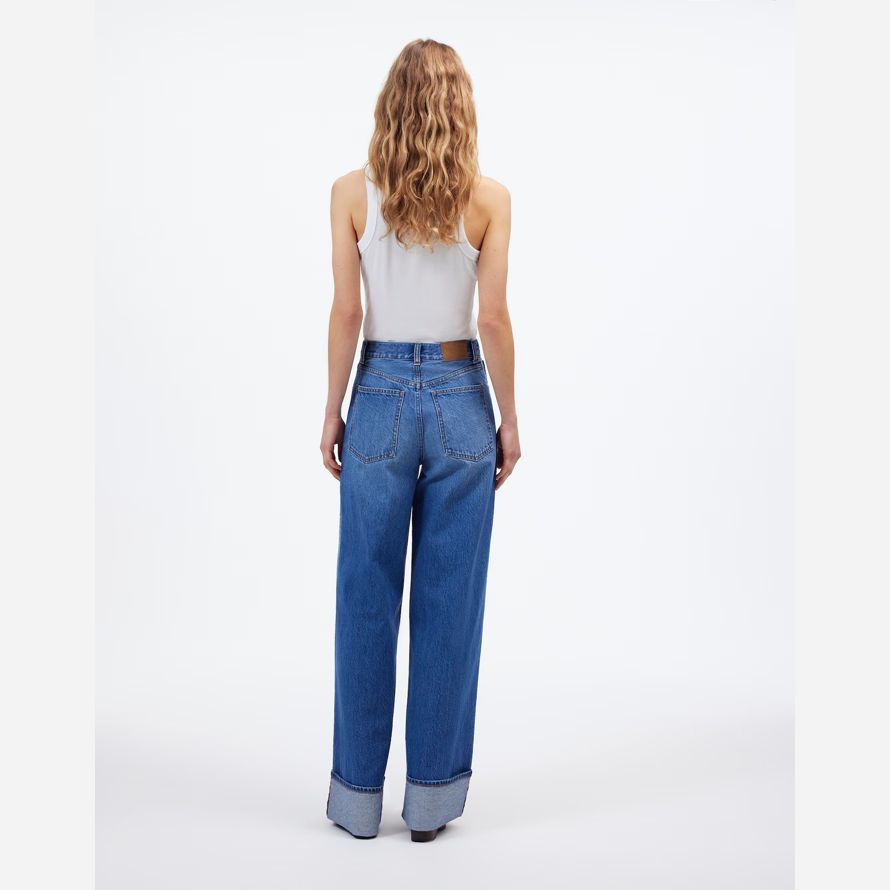 blue womens madewell superwide-leg jeans