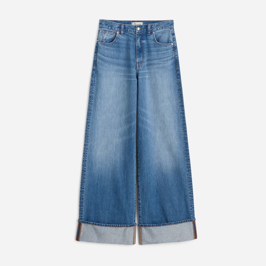 blue womens madewell superwide-leg jeans