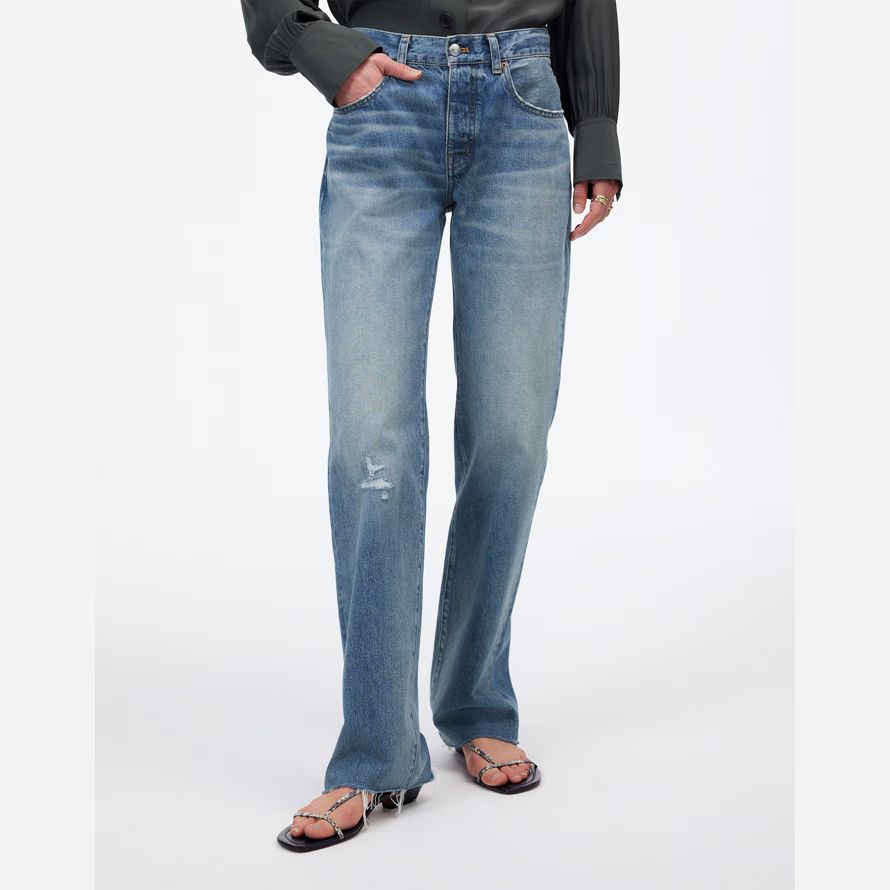 madewell the dean easy straight womens jeans blue
