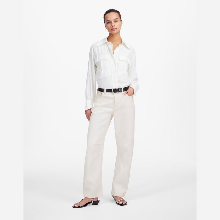 womens madewell the darted barrel-leg jeans cream