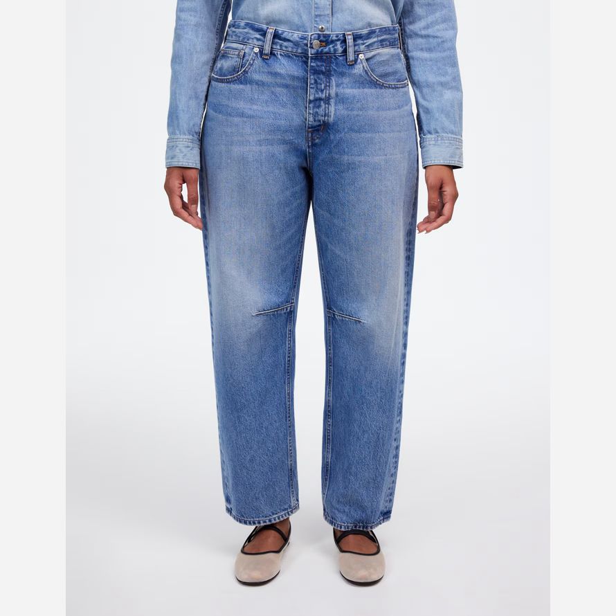 blue womens madewell the curvy darted barrel-leg jeans