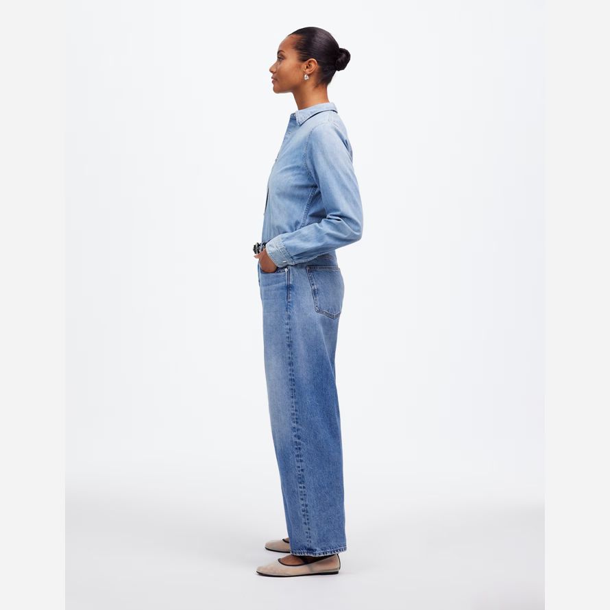 blue womens madewell the curvy darted barrel-leg jeans