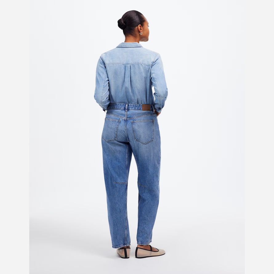 blue womens madewell the curvy darted barrel-leg jeans