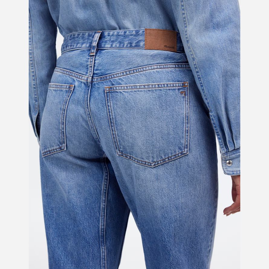 blue womens madewell the curvy darted barrel-leg jeans