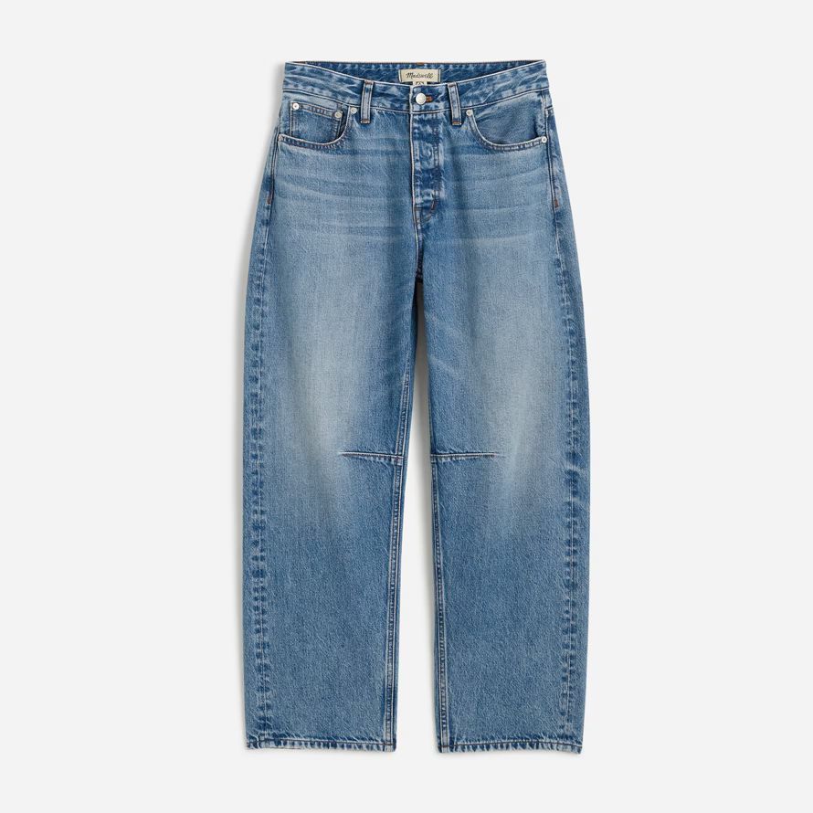 blue womens madewell the curvy darted barrel-leg jeans