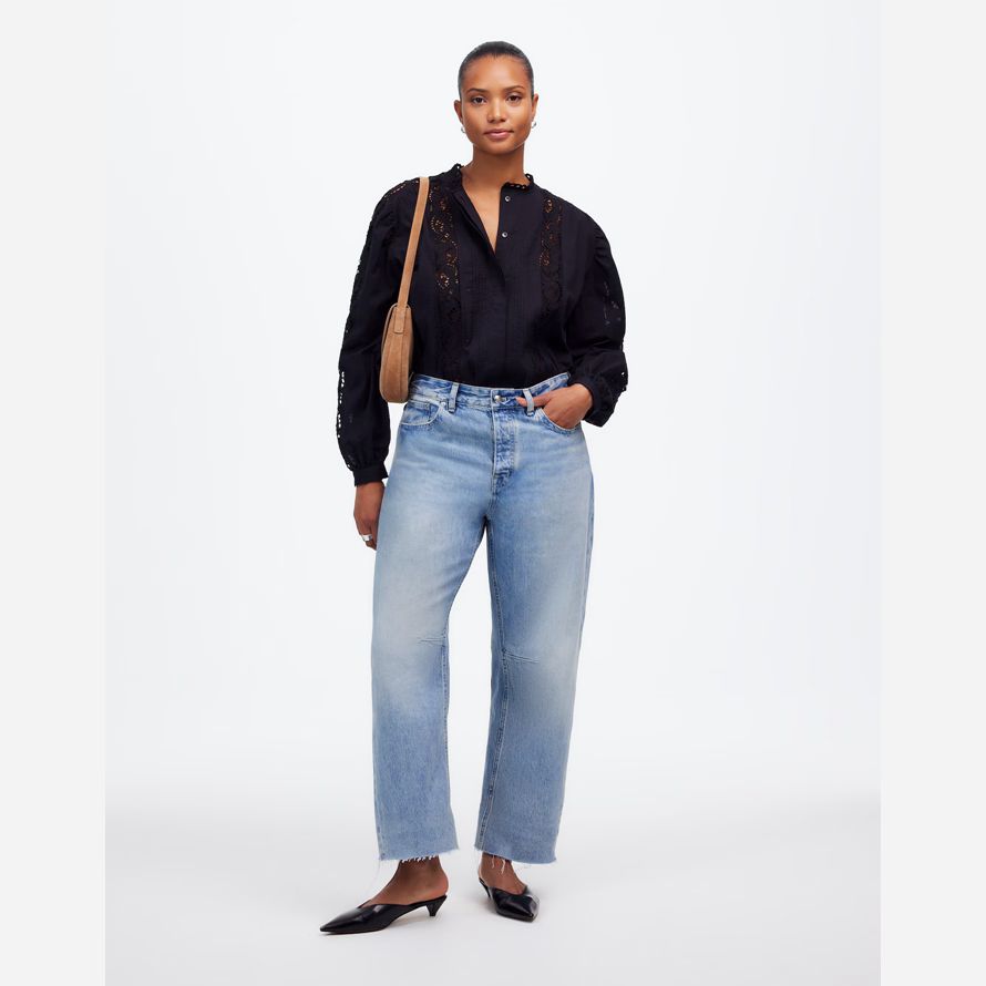light blue madewell the curvy darted barrel-leg womens jeans