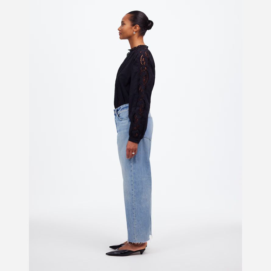 light blue madewell the curvy darted barrel-leg womens jeans