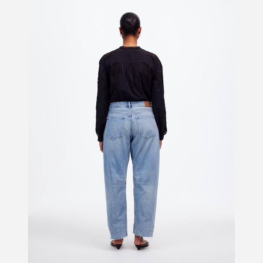 light blue madewell the curvy darted barrel-leg womens jeans