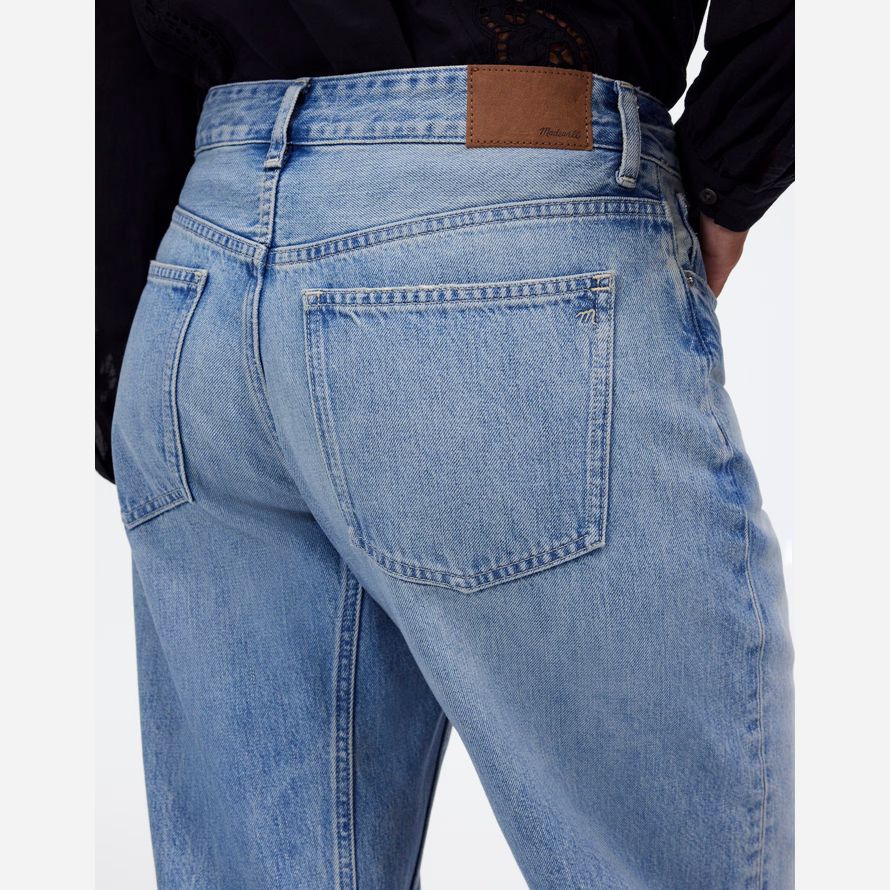 light blue madewell the curvy darted barrel-leg womens jeans