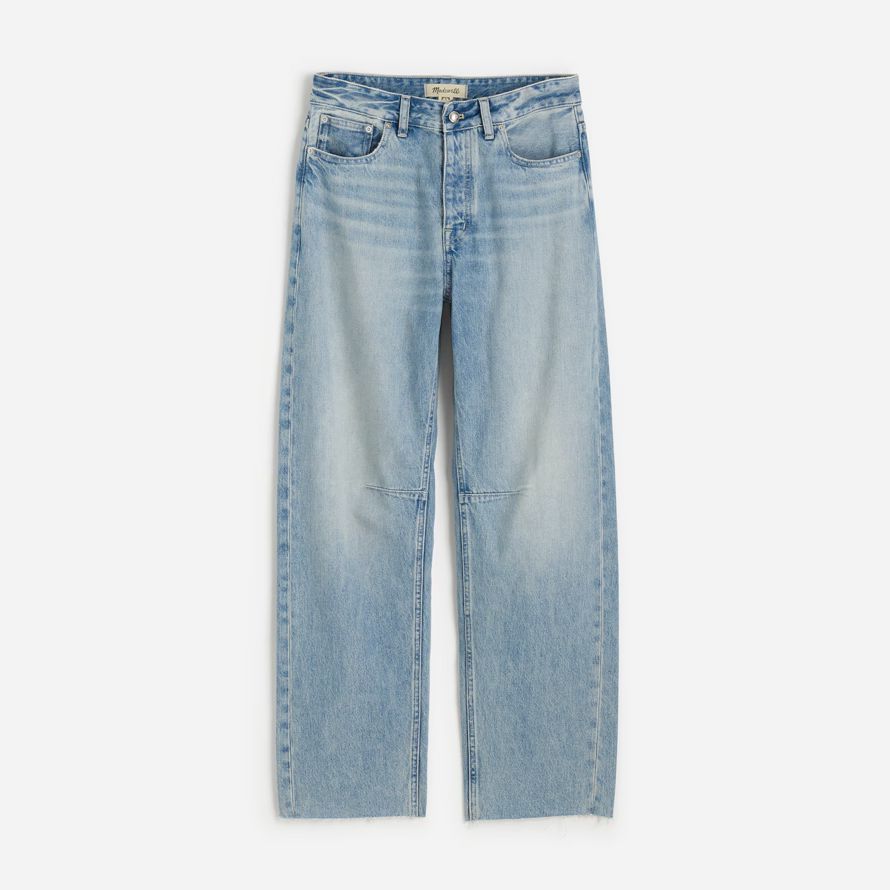 light blue madewell the curvy darted barrel-leg womens jeans