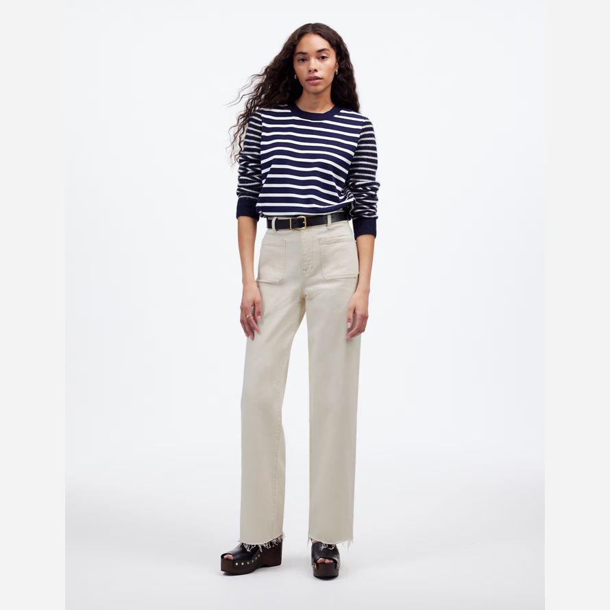 womens madewell the emmett wide-leg full length jeans cream