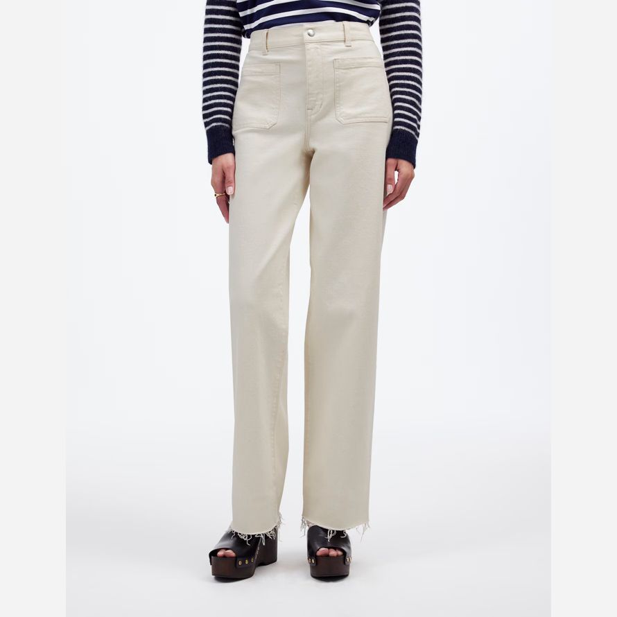 womens madewell the emmett wide-leg full length jeans cream