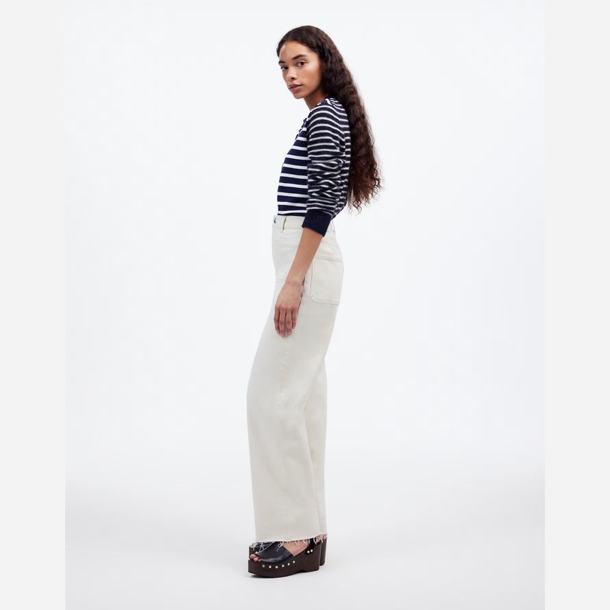 womens madewell the emmett wide-leg full length jeans cream
