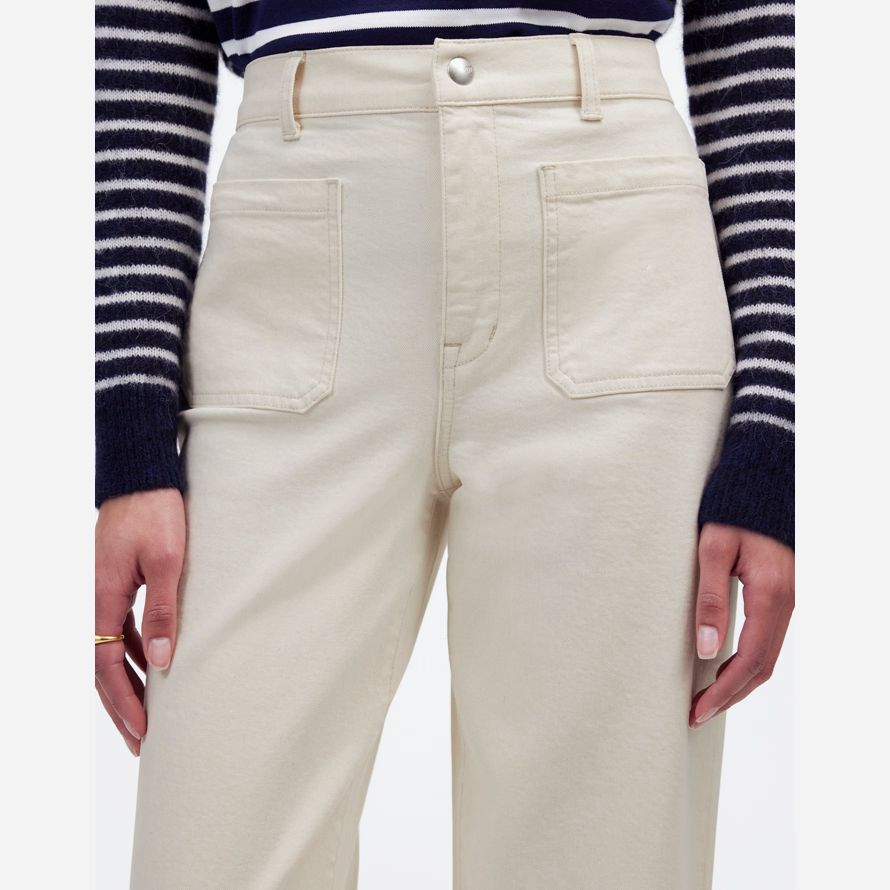 womens madewell the emmett wide-leg full length jeans cream