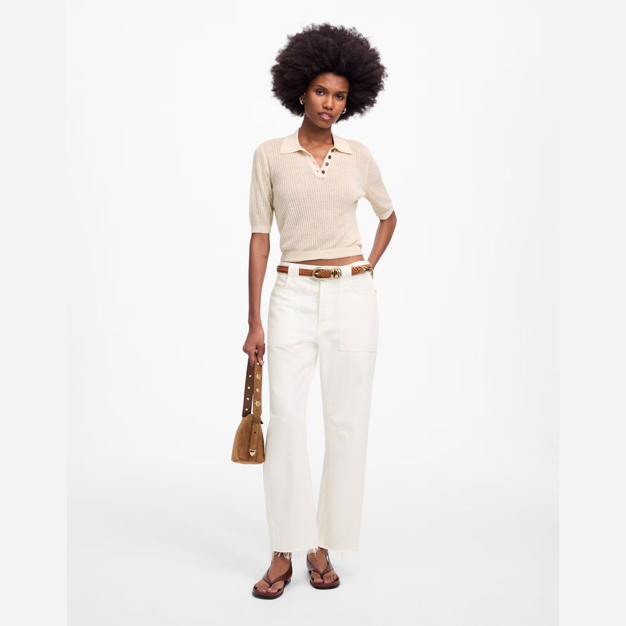 womens madewell the darted barrel-leg jeans white
