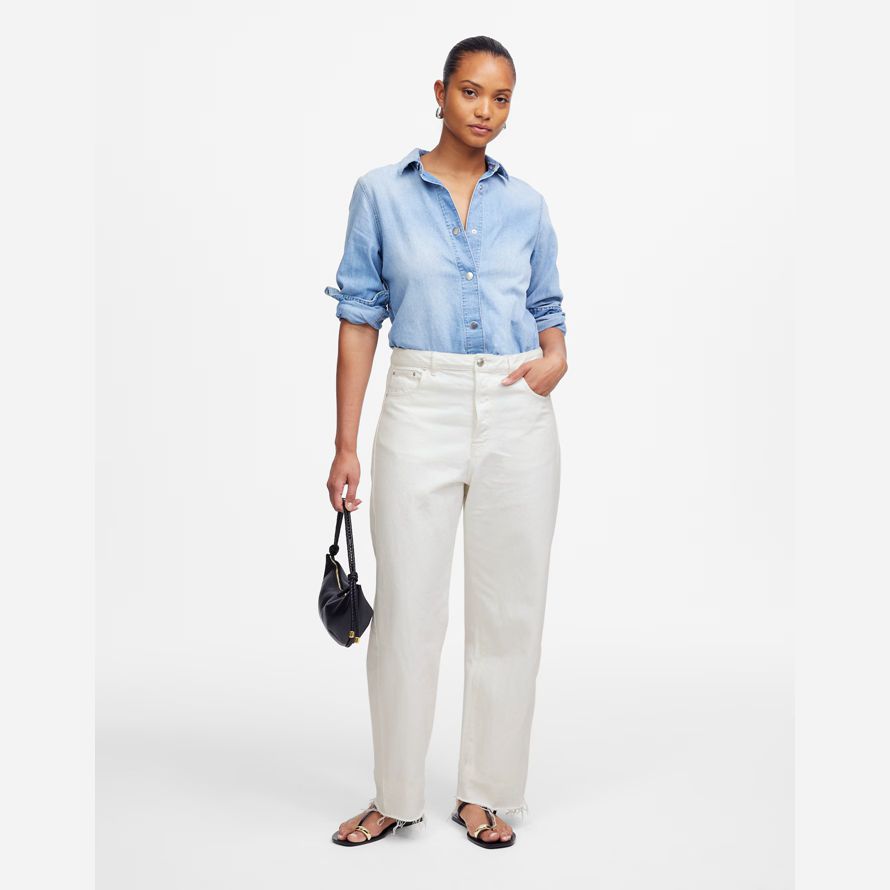 womens madewell the curvy pieced barrel-leg jeans white