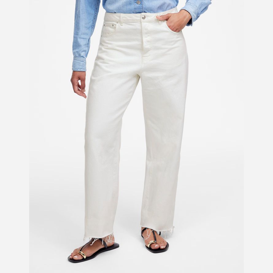womens madewell the curvy pieced barrel-leg jeans white