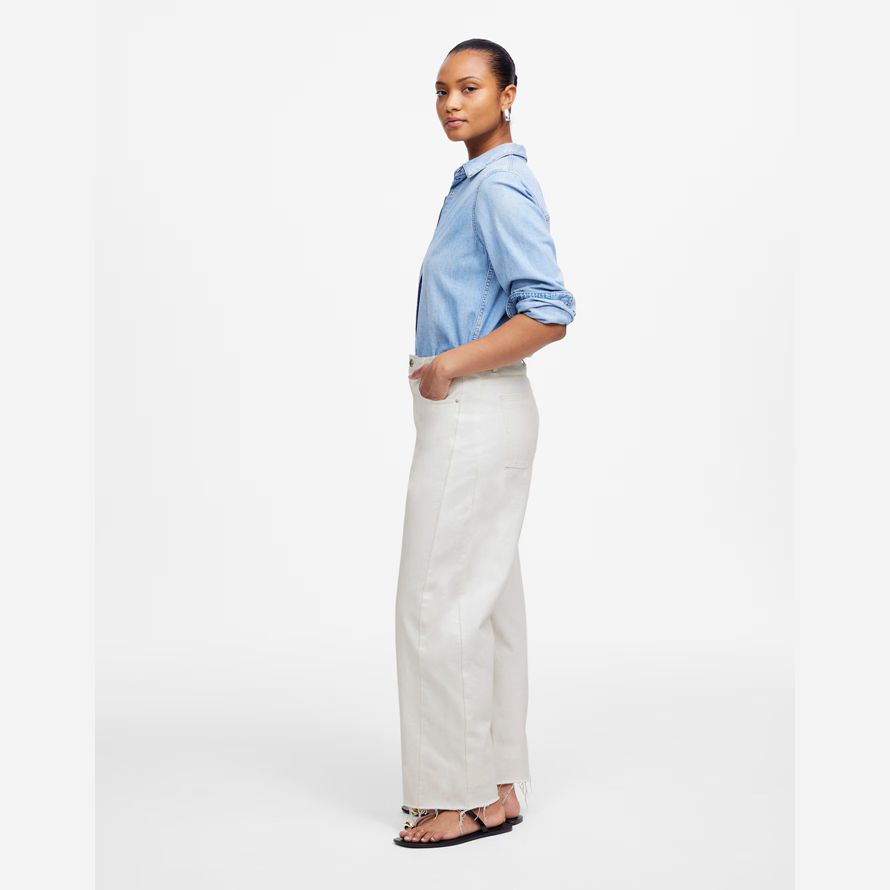 womens madewell the curvy pieced barrel-leg jeans white