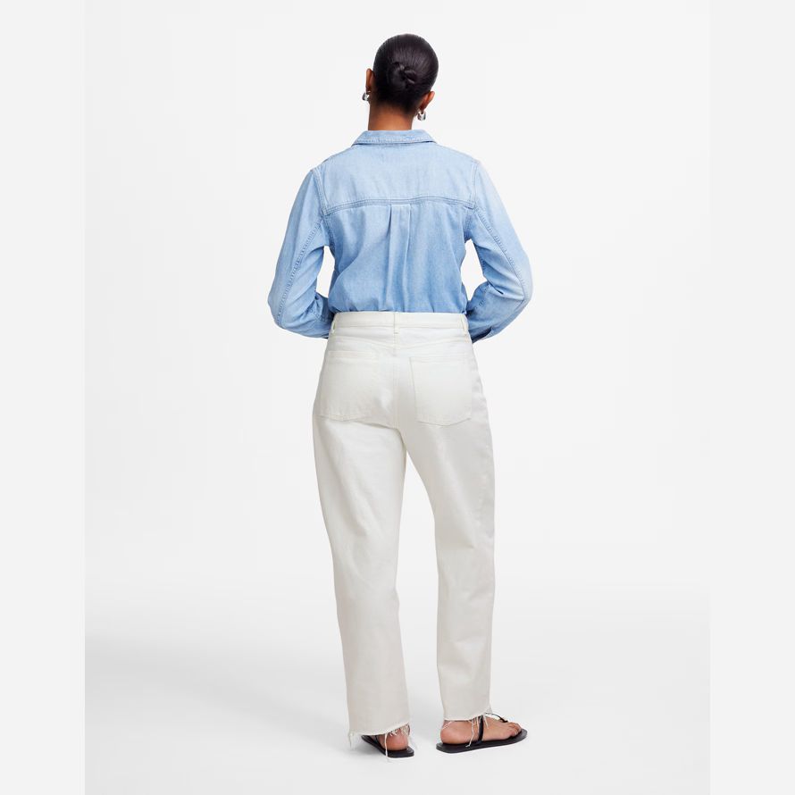 womens madewell the curvy pieced barrel-leg jeans white