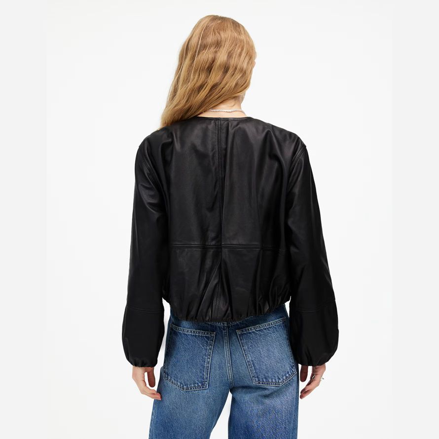 womens madewell bubble-sleeve leather jacket black