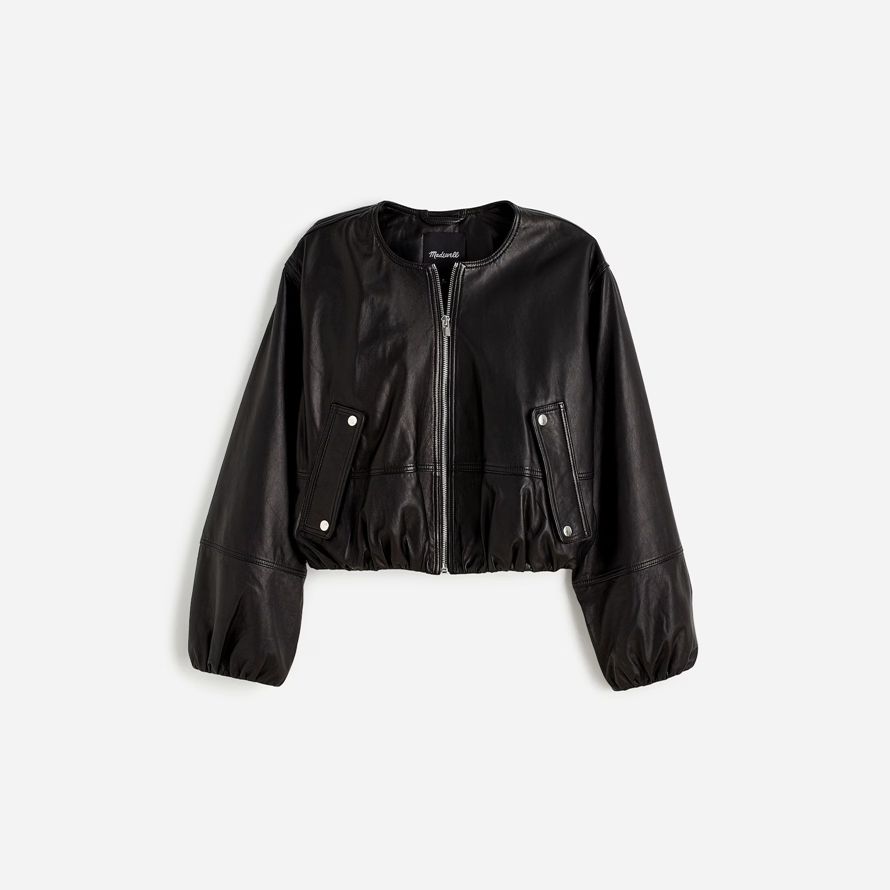 womens madewell bubble-sleeve leather jacket black
