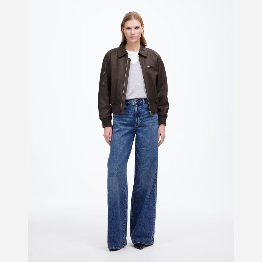 chocolate womens madewell relaxed bomber leather jacket