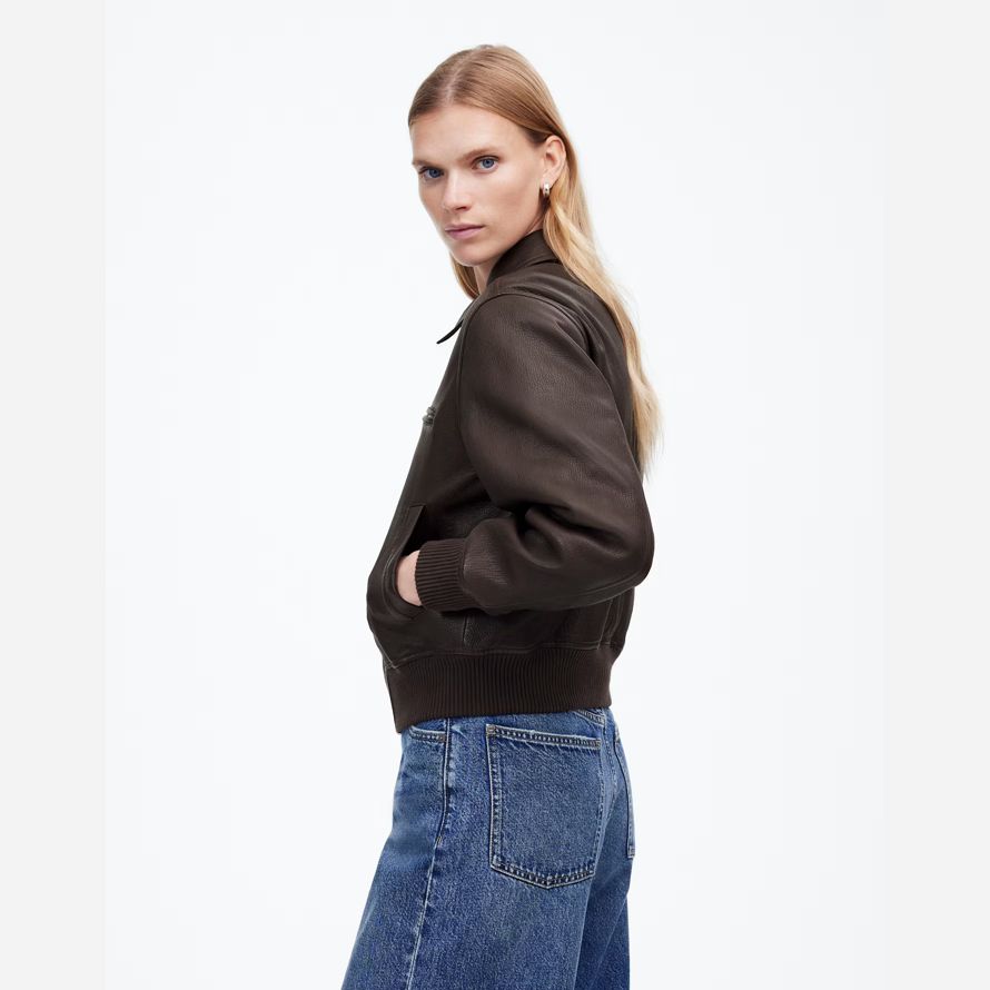 chocolate womens madewell relaxed bomber leather jacket