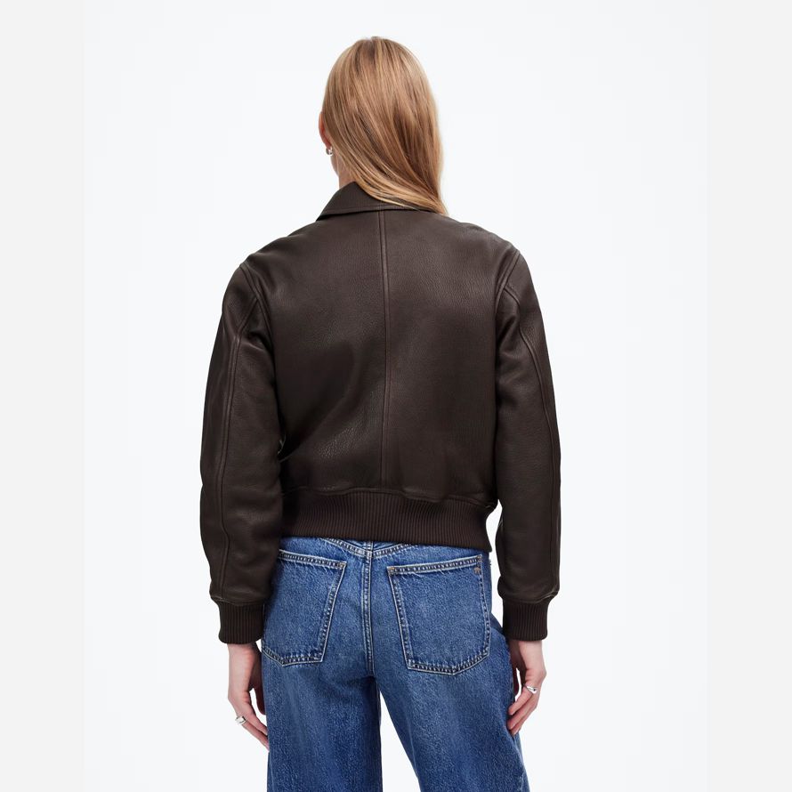 chocolate womens madewell relaxed bomber leather jacket
