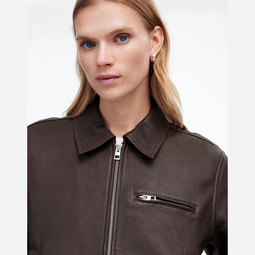 chocolate womens madewell relaxed bomber leather jacket