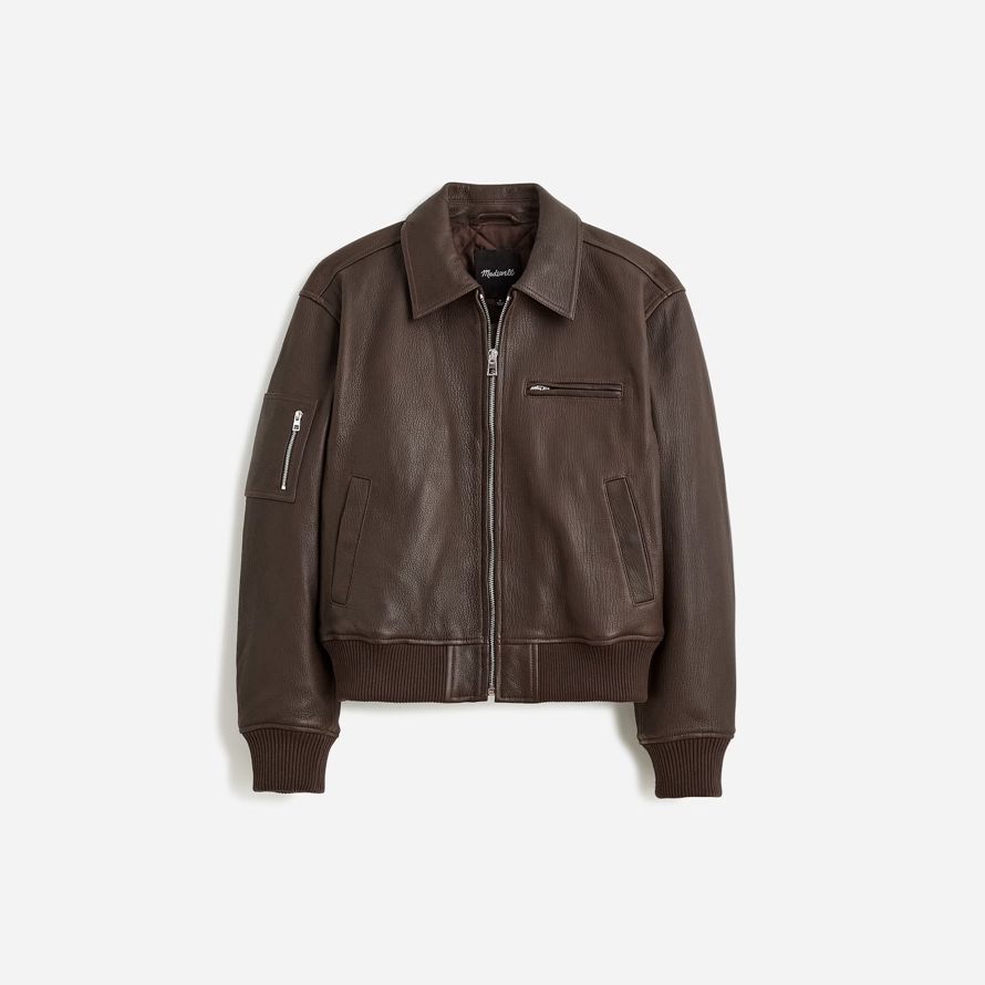 chocolate womens madewell relaxed bomber leather jacket