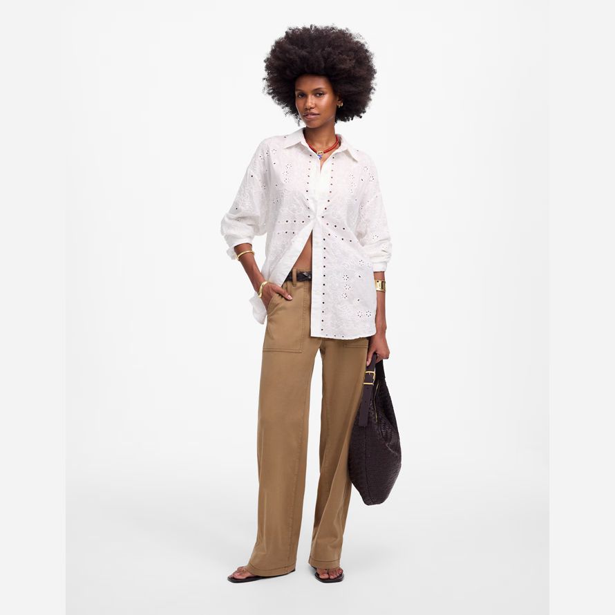 brown womens madewell low-slung baggy utility pants