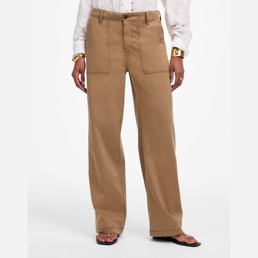 brown womens madewell low-slung baggy utility pants