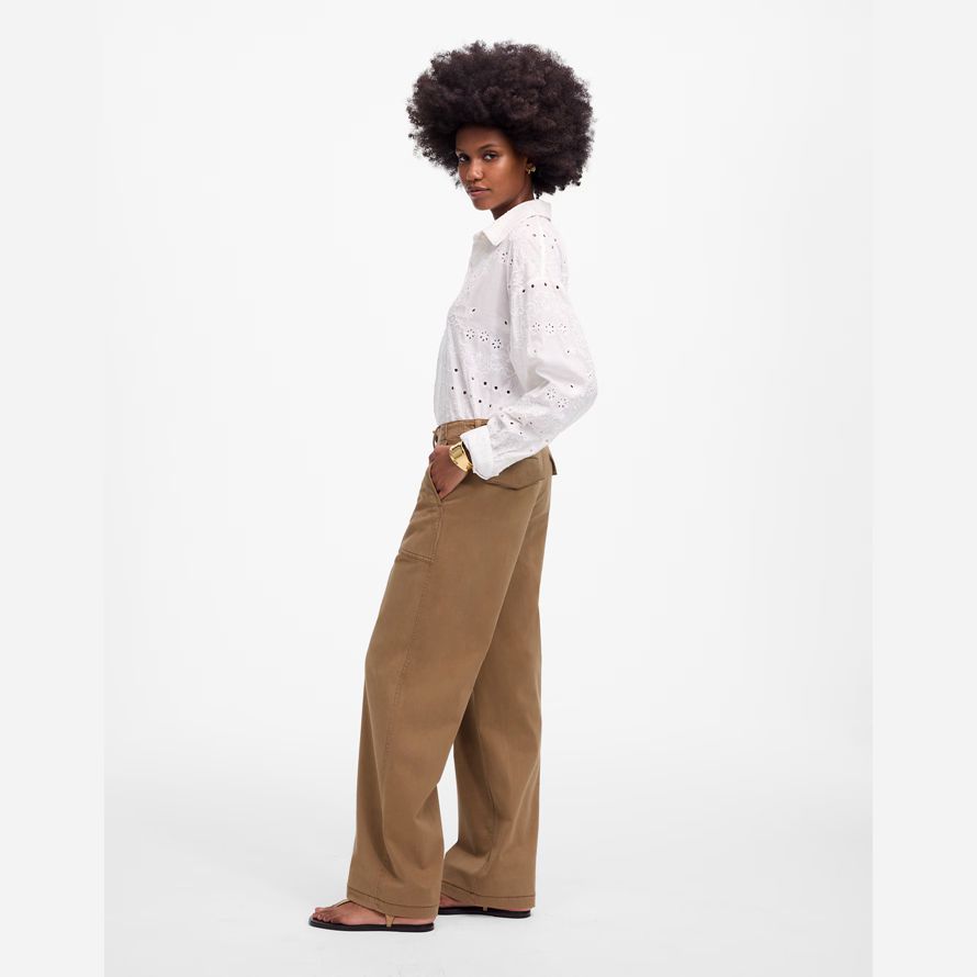 brown womens madewell low-slung baggy utility pants