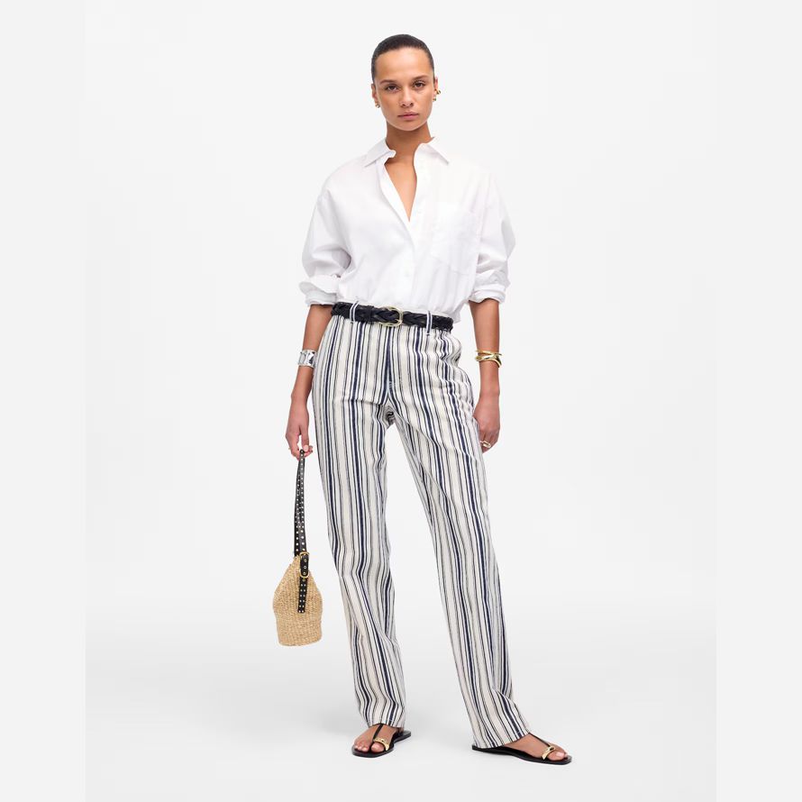 womens madewell the dean easy straight pants white dark blue
