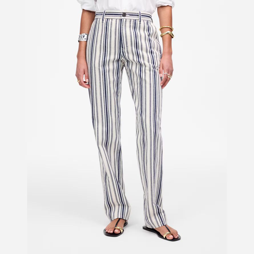 womens madewell the dean easy straight pants white dark blue