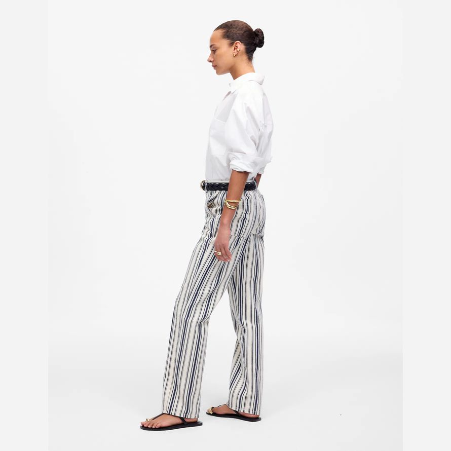 womens madewell the dean easy straight pants white dark blue