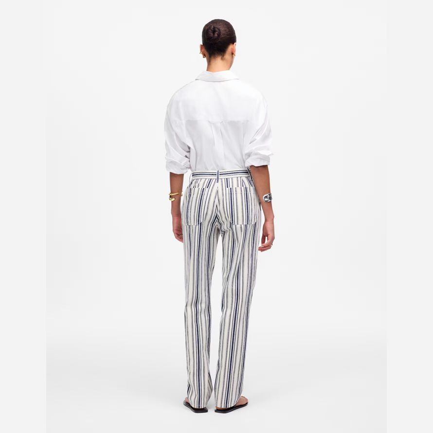womens madewell the dean easy straight pants white dark blue