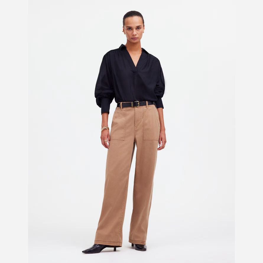 womens madewell low-slung baggy utility pants brown