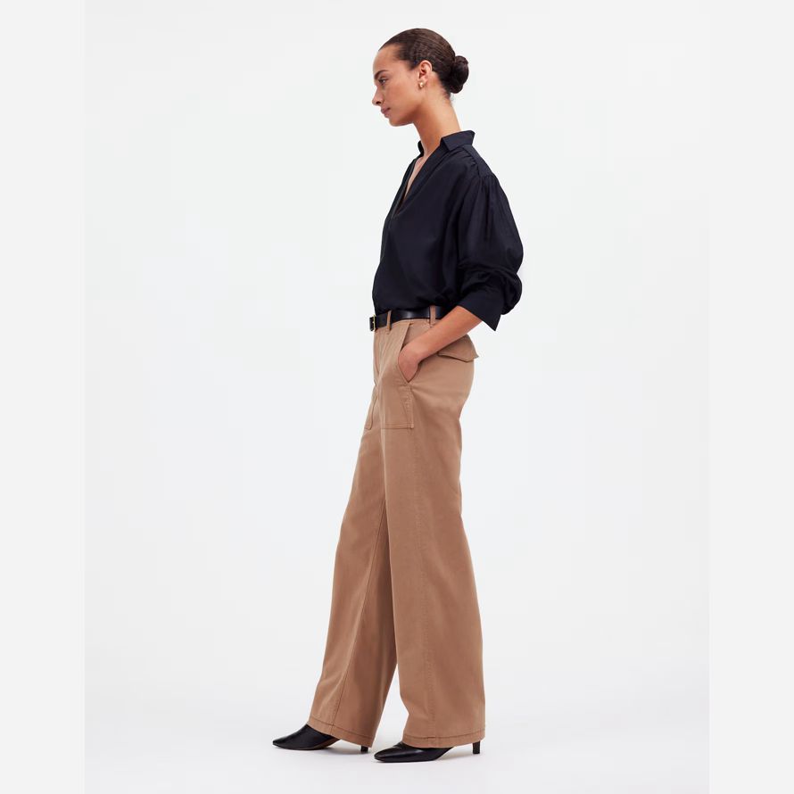 womens madewell low-slung baggy utility pants brown