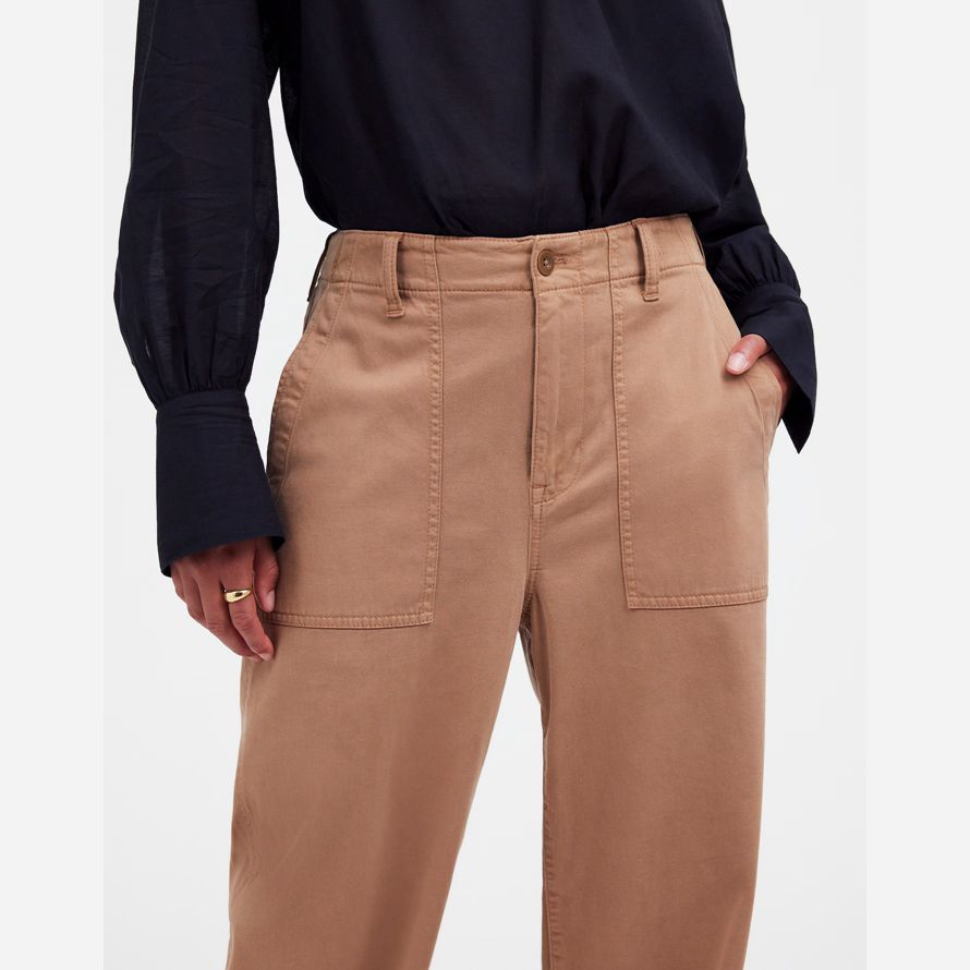 womens madewell low-slung baggy utility pants brown