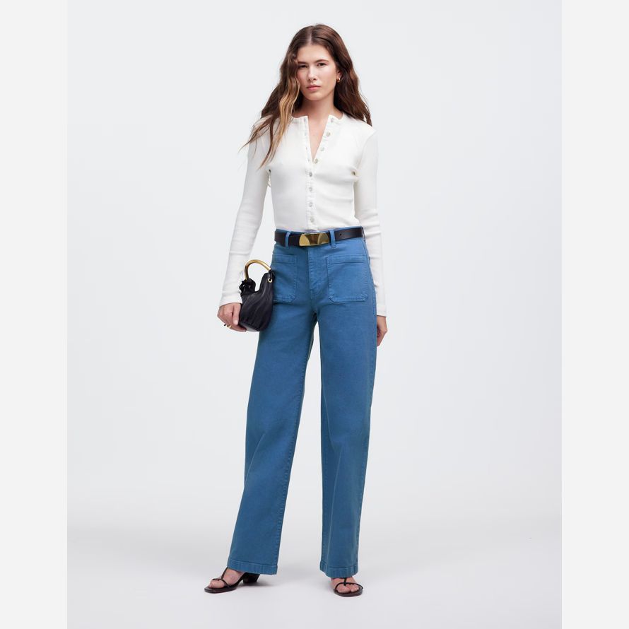 womens madewell the emmett wide-leg pants blue