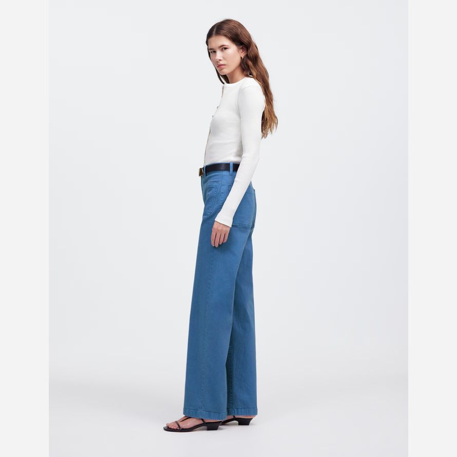 womens madewell the emmett wide-leg pants blue