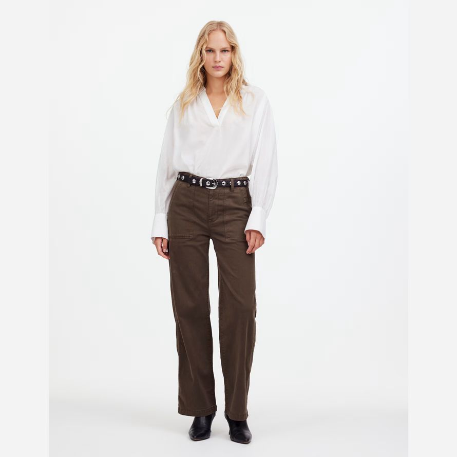 womens madewell low-slung baggy utility pants dark brown