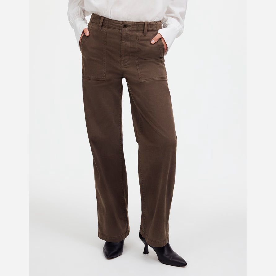womens madewell low-slung baggy utility pants dark brown