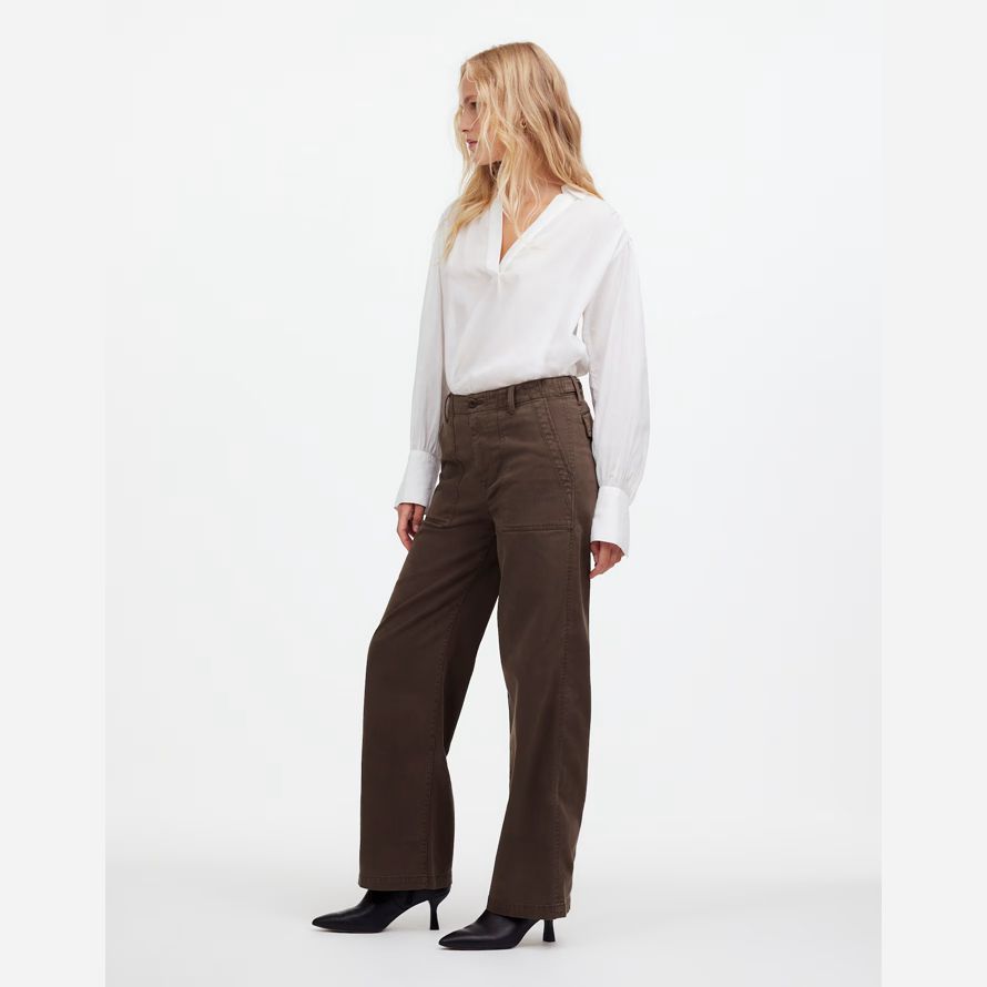 womens madewell low-slung baggy utility pants dark brown