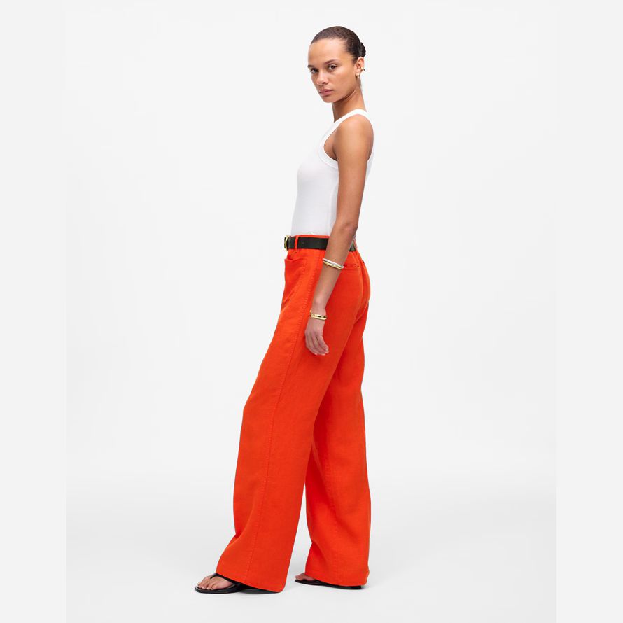 womens madewell patch pocket flare pants orange red