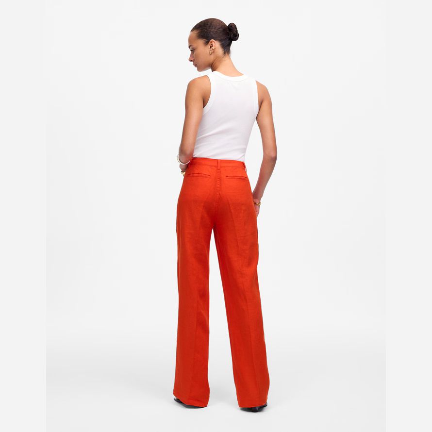 womens madewell patch pocket flare pants orange red