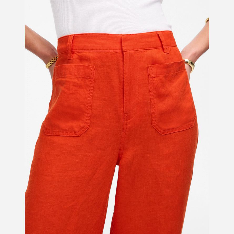 womens madewell patch pocket flare pants orange red