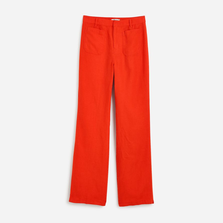 womens madewell patch pocket flare pants orange red