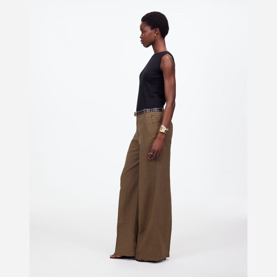 khaki brown womens madewell the zoe relaxed wide pants